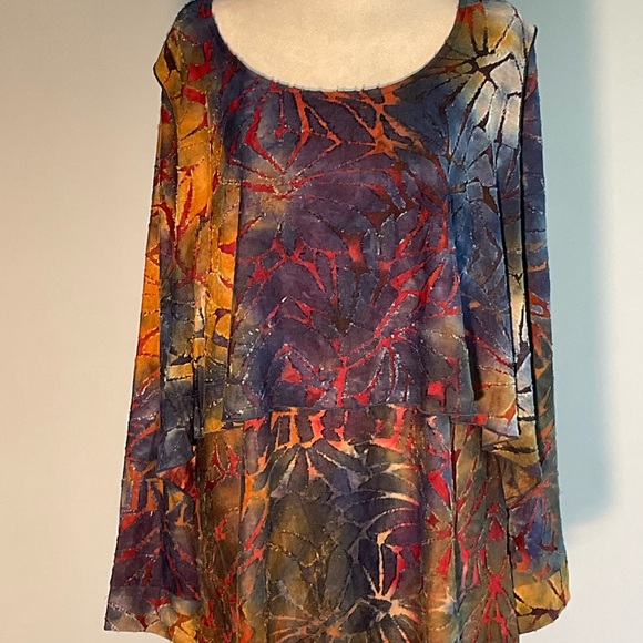 Attitudes by Renee XL Vibrant Fall Colors Scoop Neck Burnout Long Sleeves Blouse - Picture 1 of 16